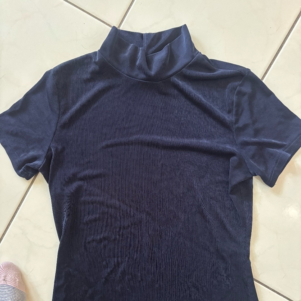 Vintage 90s Y2K stretch turtleneck tshirt - navy blue  *accepting offers